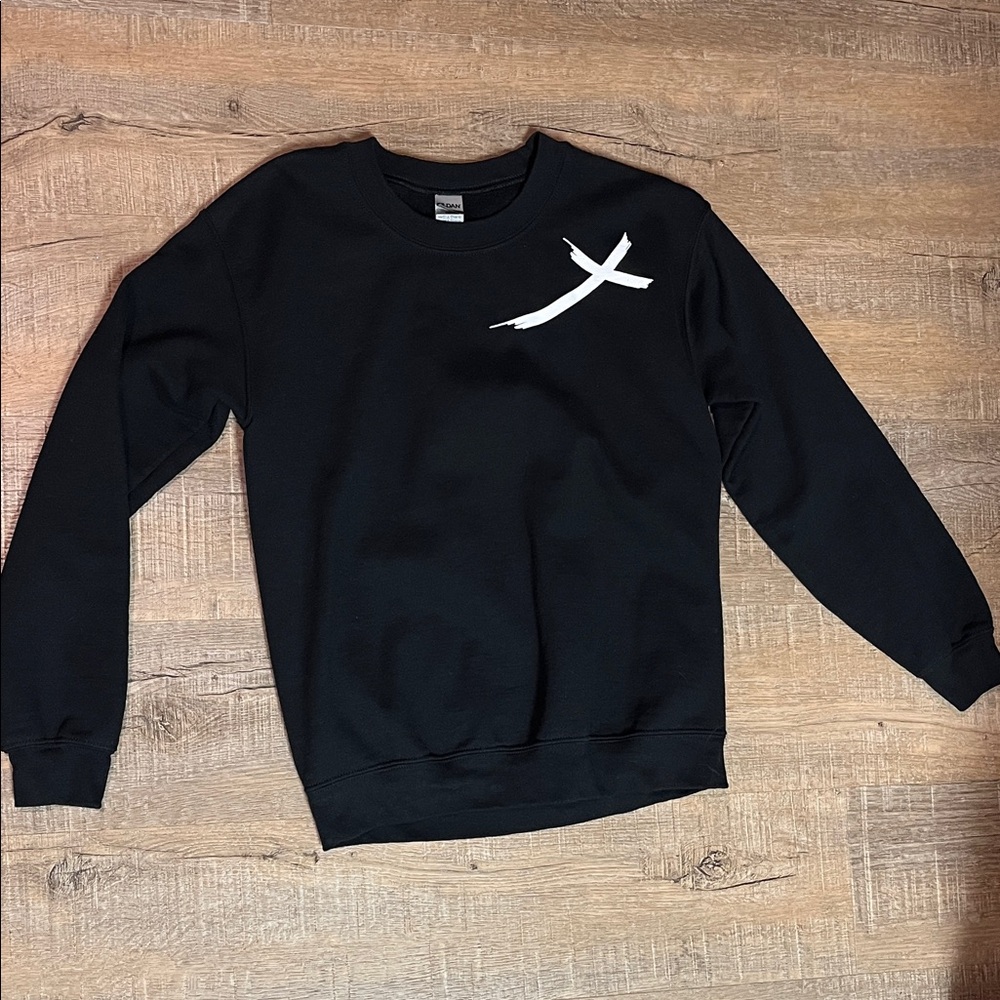 Black Crewneck Sweatshirt with White Accent